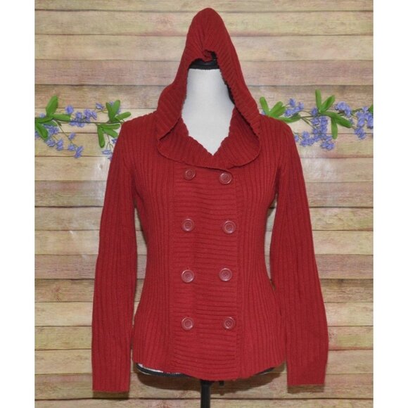 Effeci Ladies Red Double Breasted Hooded Cardigan Sweater Size S PS Cozy - Picture 1 of 12